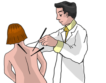 cartoon of doctor using chopstick for acupuncture
